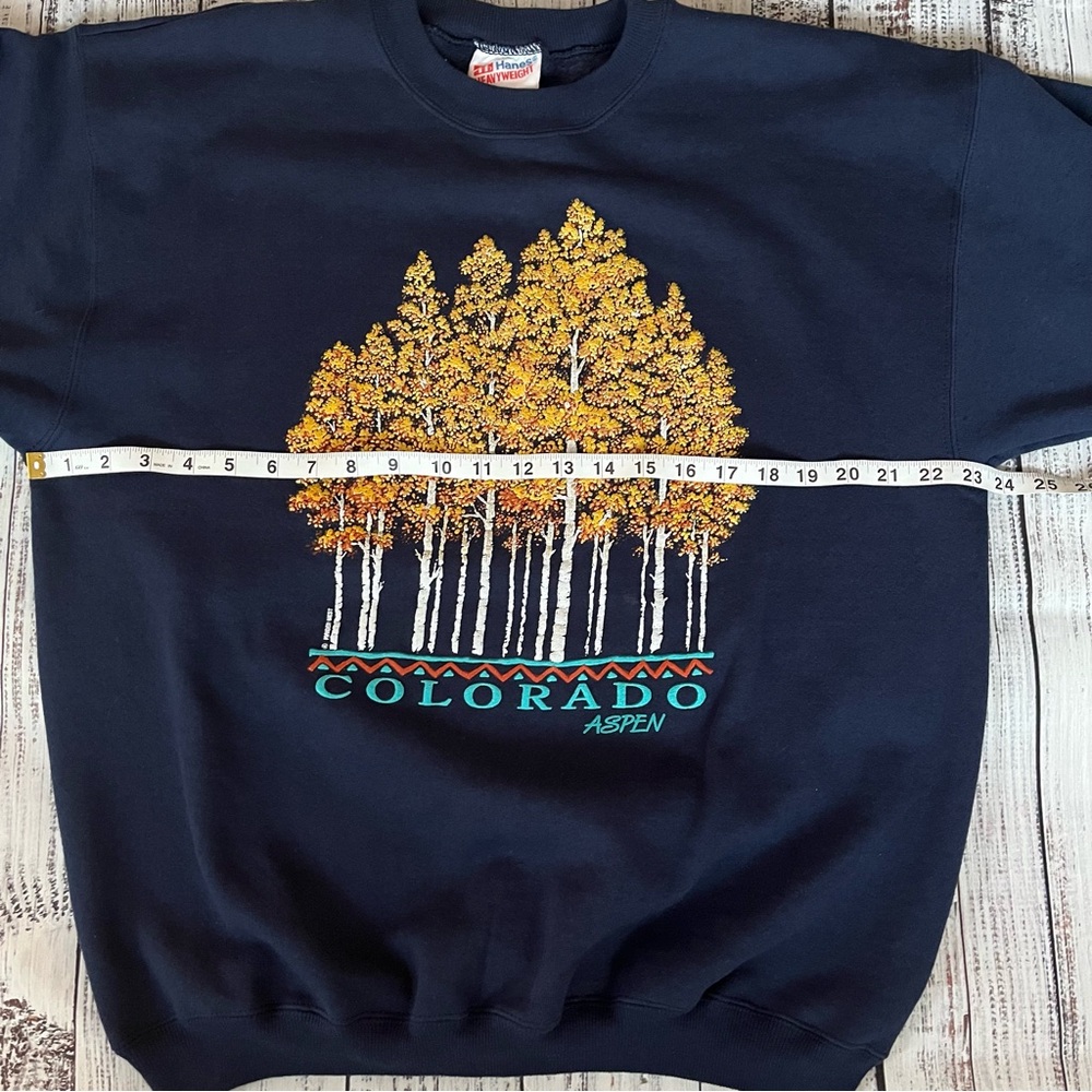 Vintage Aspen Colorado Maiden West Hanes HW Crewneck Sweater Navy Blue Size Lg - Picture 6 of 8